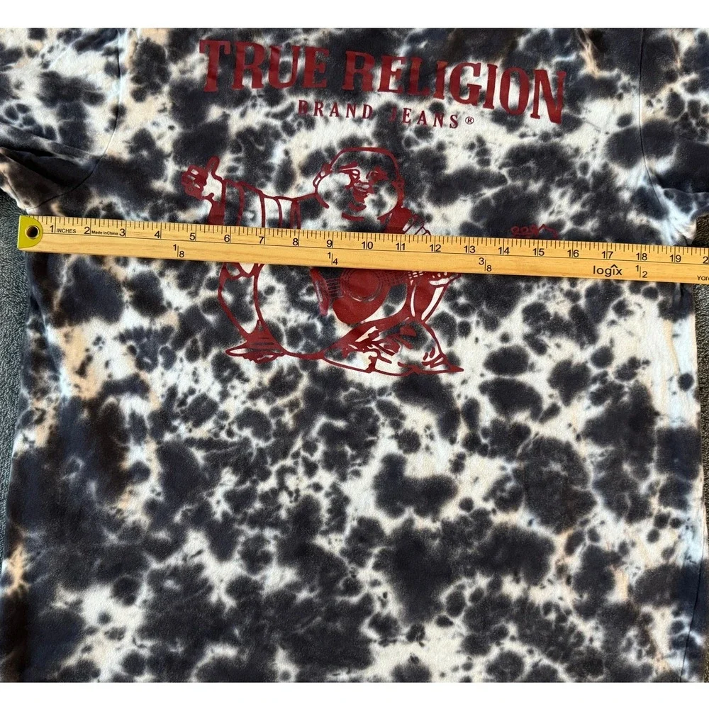 True Religion Mens Tie Dye Buddha Guitar Graphic T-Shirt Black White Red‎ Medium
